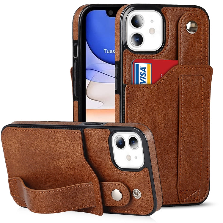 For iPhone 11 Crazy Horse Texture Shockproof TPU + PU Leather Case with Card Slot & Wrist Strap Holder (Brown) by buy2fix