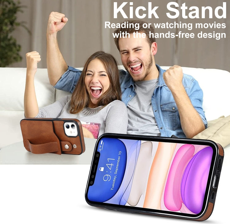 For iPhone 11 Crazy Horse Texture Shockproof TPU + PU Leather Case with Card Slot & Wrist Strap Holder (Brown) by buy2fix