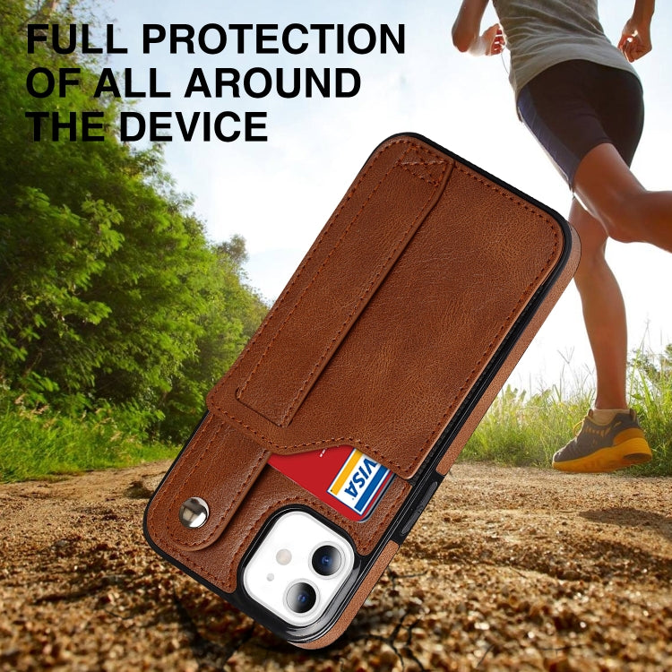 For iPhone 11 Crazy Horse Texture Shockproof TPU + PU Leather Case with Card Slot & Wrist Strap Holder (Brown) by buy2fix