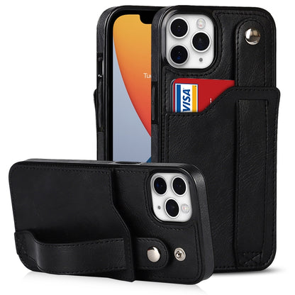 For iPhone 11 Pro Crazy Horse Texture Shockproof TPU + PU Leather Case with Card Slot & Wrist Strap Holder (Black) by buy2fix