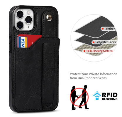 For iPhone 11 Pro Crazy Horse Texture Shockproof TPU + PU Leather Case with Card Slot & Wrist Strap Holder (Black) by buy2fix