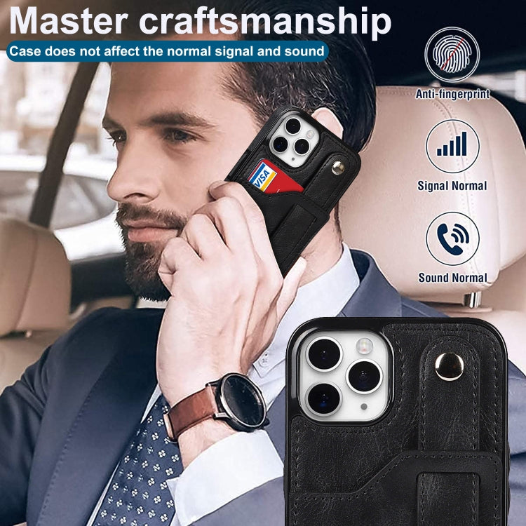For iPhone 11 Pro Crazy Horse Texture Shockproof TPU + PU Leather Case with Card Slot & Wrist Strap Holder (Black) by buy2fix