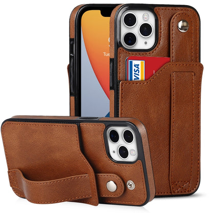 For iPhone 11 Pro Crazy Horse Texture Shockproof TPU + PU Leather Case with Card Slot & Wrist Strap Holder (Brown) by buy2fix