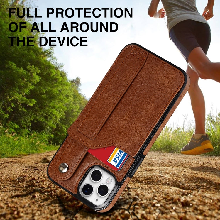 For iPhone 11 Pro Crazy Horse Texture Shockproof TPU + PU Leather Case with Card Slot & Wrist Strap Holder (Brown) by buy2fix
