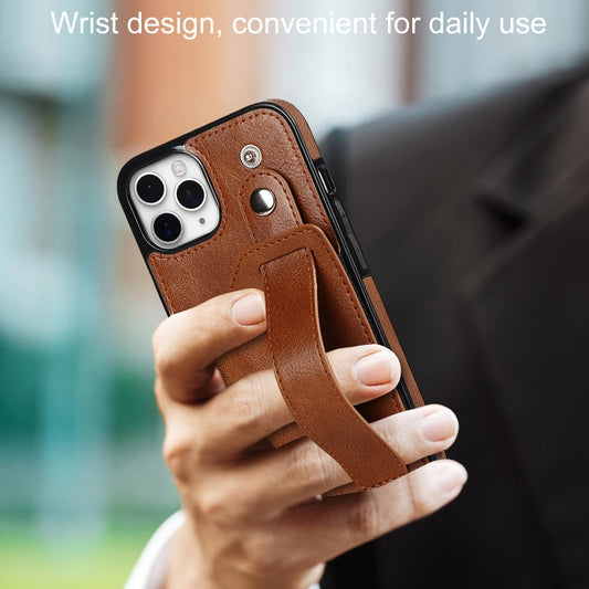 For iPhone 11 Pro Max Crazy Horse Texture Shockproof TPU + PU Leather Case with Card Slot & Wrist Strap Holder (Brown) by buy2fix