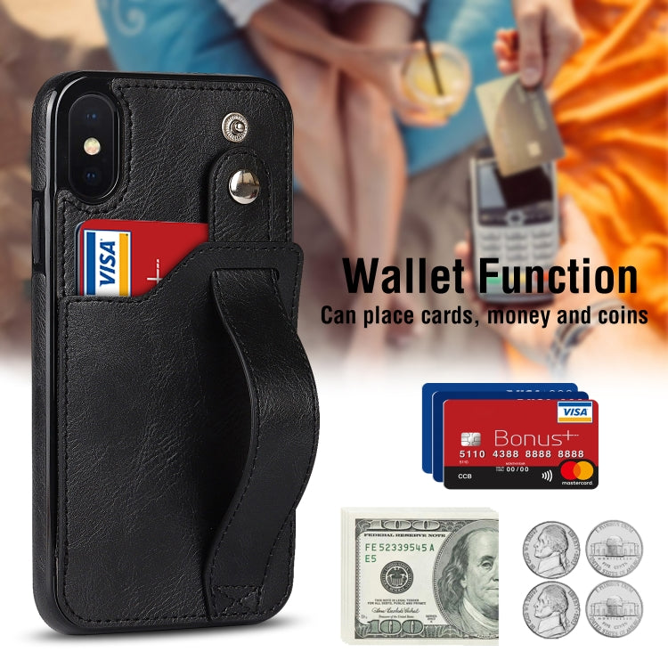 For iPhone X / XS Crazy Horse Texture Shockproof TPU + PU Leather Case with Card Slot & Wrist Strap Holder(Black) by buy2fix