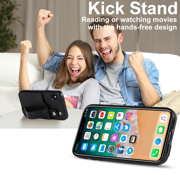 For iPhone X / XS Crazy Horse Texture Shockproof TPU + PU Leather Case with Card Slot & Wrist Strap Holder(Black) by buy2fix
