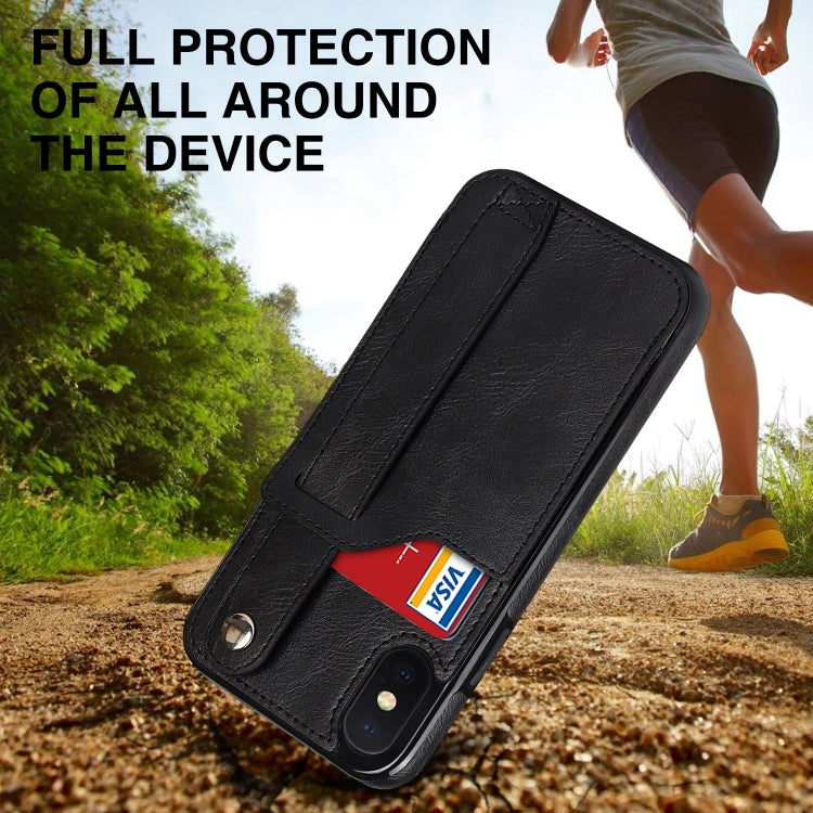 For iPhone X / XS Crazy Horse Texture Shockproof TPU + PU Leather Case with Card Slot & Wrist Strap Holder(Black) by buy2fix