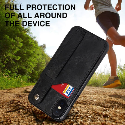 For iPhone X / XS Crazy Horse Texture Shockproof TPU + PU Leather Case with Card Slot & Wrist Strap Holder(Black) by buy2fix