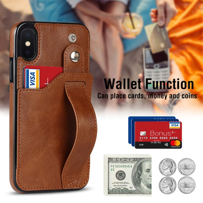 For iPhone X / XS Crazy Horse Texture Shockproof TPU + PU Leather Case with Card Slot & Wrist Strap Holder(Brown) by buy2fix