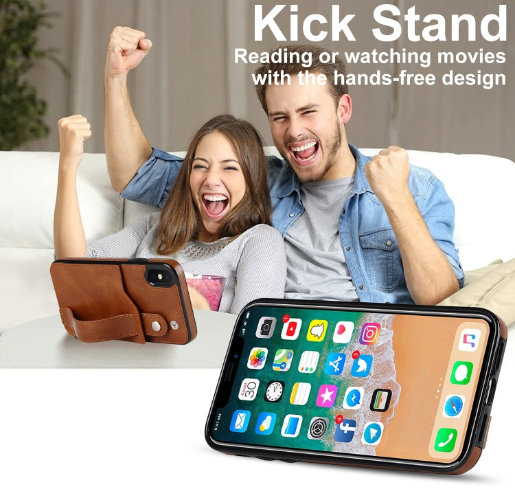 For iPhone X / XS Crazy Horse Texture Shockproof TPU + PU Leather Case with Card Slot & Wrist Strap Holder(Brown) by buy2fix