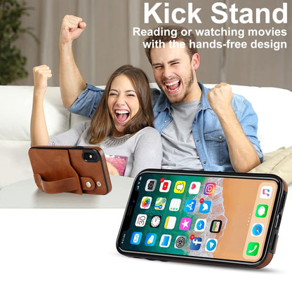 For iPhone X / XS Crazy Horse Texture Shockproof TPU + PU Leather Case with Card Slot & Wrist Strap Holder(Brown) by buy2fix