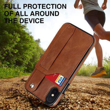 For iPhone X / XS Crazy Horse Texture Shockproof TPU + PU Leather Case with Card Slot & Wrist Strap Holder(Brown) by buy2fix