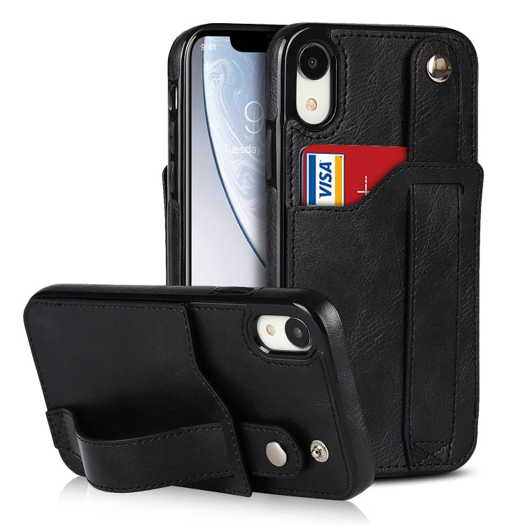 For iPhone XR Crazy Horse Texture Shockproof TPU + PU Leather Case with Card Slot & Wrist Strap Holder(Black) by buy2fix