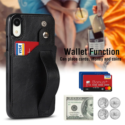For iPhone XR Crazy Horse Texture Shockproof TPU + PU Leather Case with Card Slot & Wrist Strap Holder(Black) by buy2fix