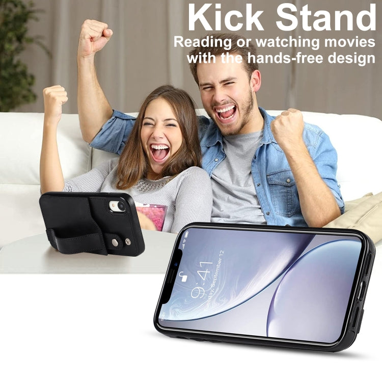 For iPhone XR Crazy Horse Texture Shockproof TPU + PU Leather Case with Card Slot & Wrist Strap Holder(Black) by buy2fix