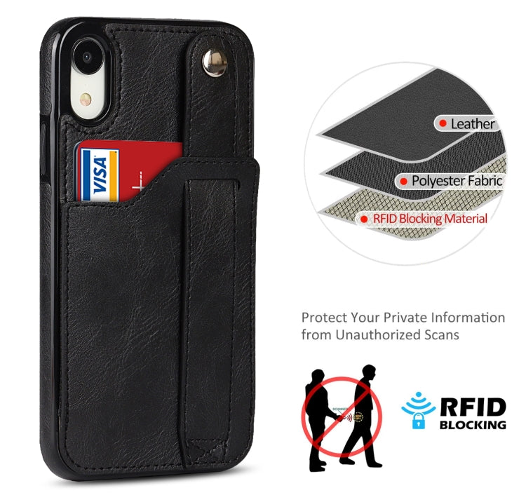 For iPhone XR Crazy Horse Texture Shockproof TPU + PU Leather Case with Card Slot & Wrist Strap Holder(Black) by buy2fix
