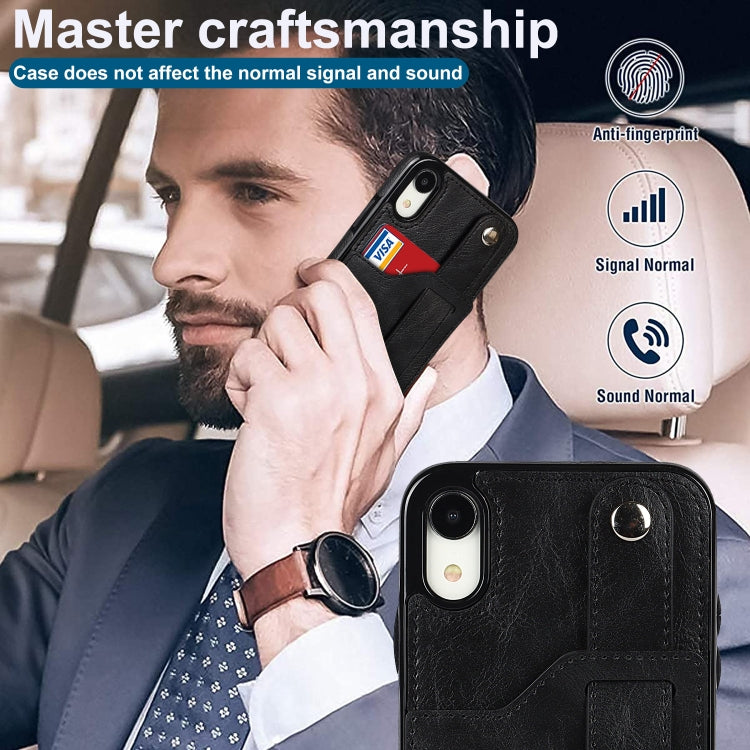 For iPhone XR Crazy Horse Texture Shockproof TPU + PU Leather Case with Card Slot & Wrist Strap Holder(Black) by buy2fix