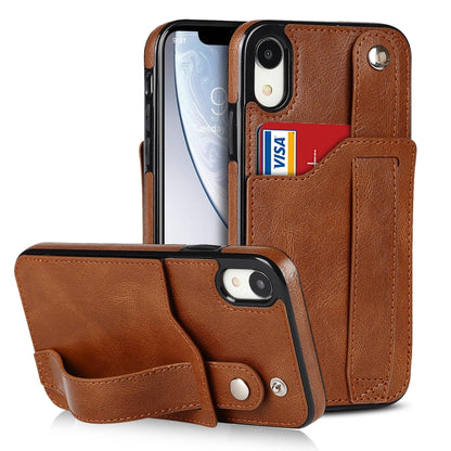 For iPhone XR Crazy Horse Texture Shockproof TPU + PU Leather Case with Card Slot & Wrist Strap Holder(Brown) by buy2fix