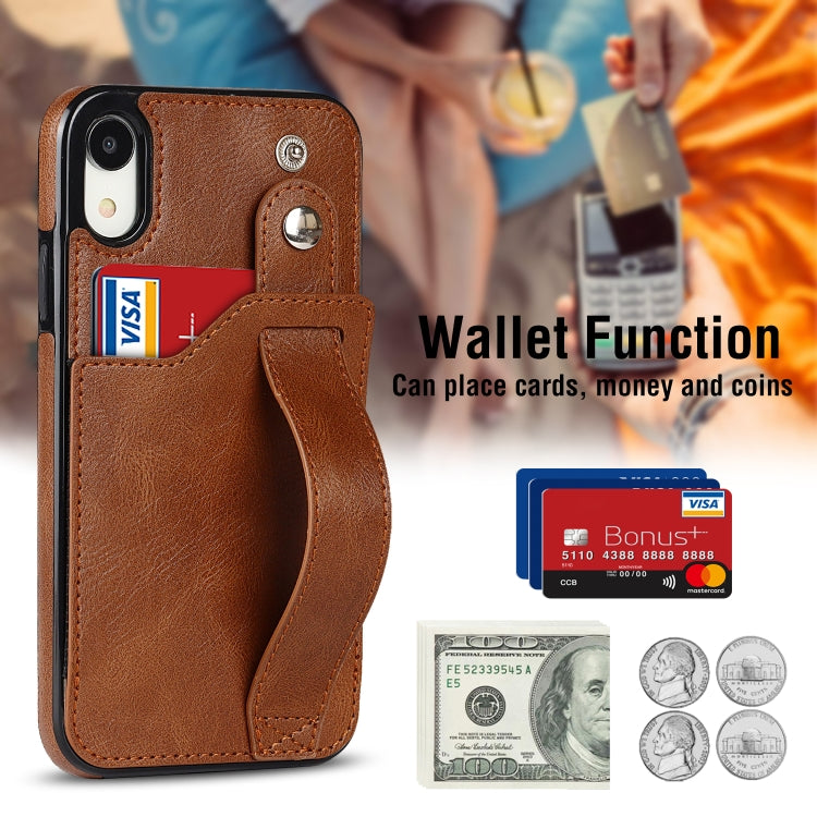For iPhone XR Crazy Horse Texture Shockproof TPU + PU Leather Case with Card Slot & Wrist Strap Holder(Brown) by buy2fix