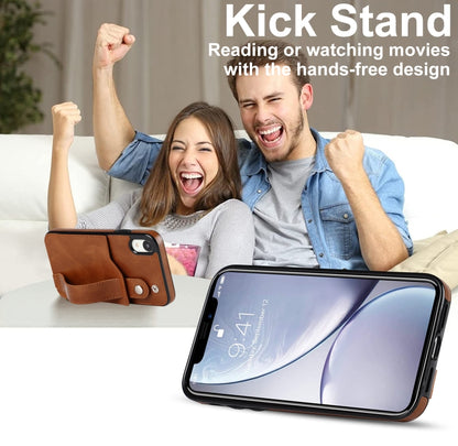 For iPhone XR Crazy Horse Texture Shockproof TPU + PU Leather Case with Card Slot & Wrist Strap Holder(Brown) by buy2fix