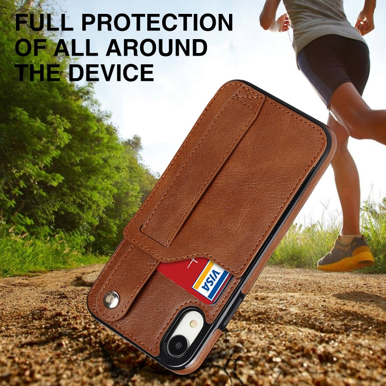 For iPhone XR Crazy Horse Texture Shockproof TPU + PU Leather Case with Card Slot & Wrist Strap Holder(Brown) by buy2fix