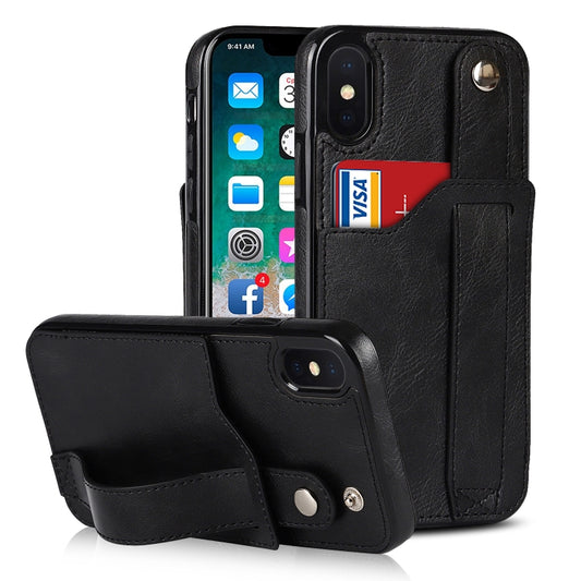 For iPhone XS Max Crazy Horse Texture Shockproof TPU + PU Leather Case with Card Slot & Wrist Strap Holder(Black) by buy2fix