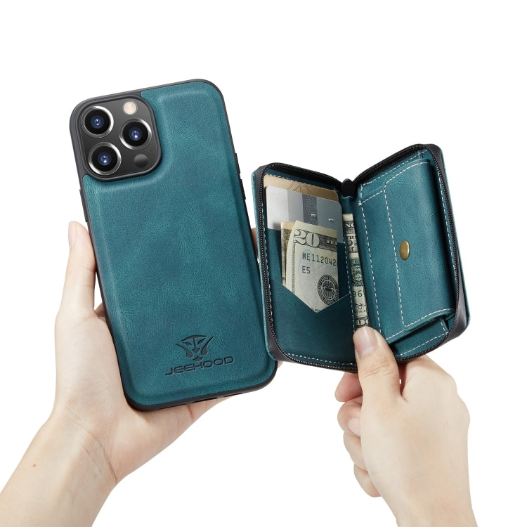 For iPhone 13 mini JEEHOOD Magnetic Zipper Horizontal Flip Leather Case with Holder & Card Slot & Wallet (Blue) - iPhone 13 mini Cases by JEEHOOD | Online Shopping UK | buy2fix