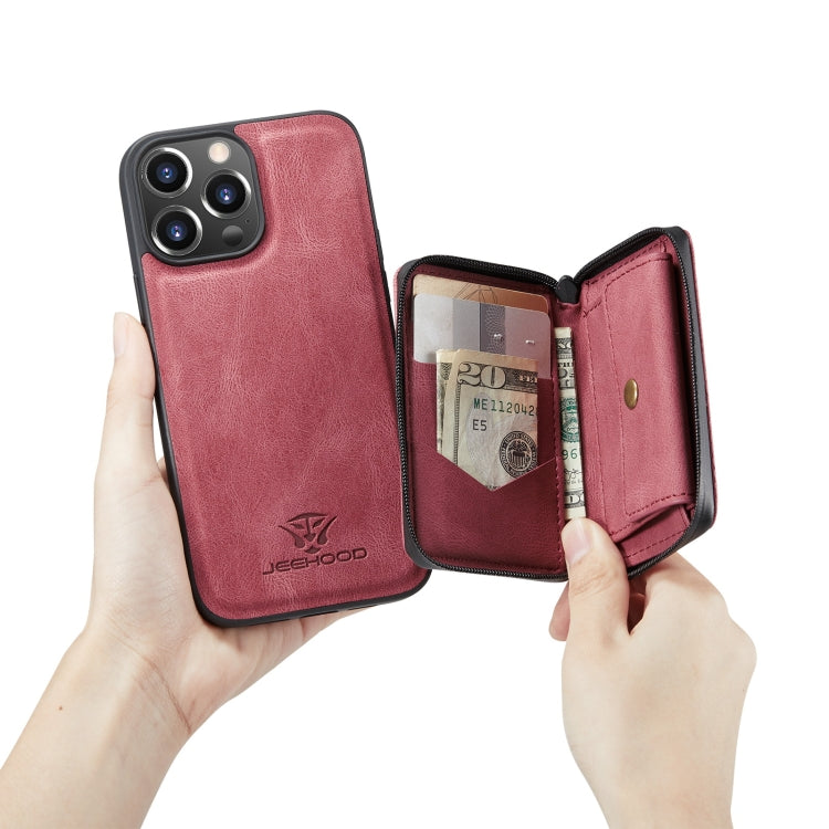 For iPhone 13 JEEHOOD Magnetic Zipper Horizontal Flip Leather Case with Holder & Card Slot & Wallet(Red) - iPhone 13 Cases by JEEHOOD | Online Shopping UK | buy2fix