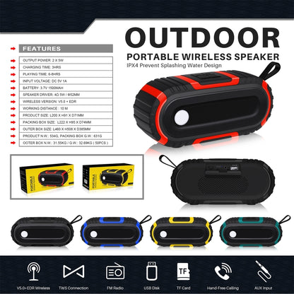 NewRixing NR-5016 Outdoor Splash-proof Water Bluetooth Speaker, Support Hands-free Call / TF Card / FM / U Disk(Yellow) - Desktop Speaker by NewRixing | Online Shopping UK | buy2fix