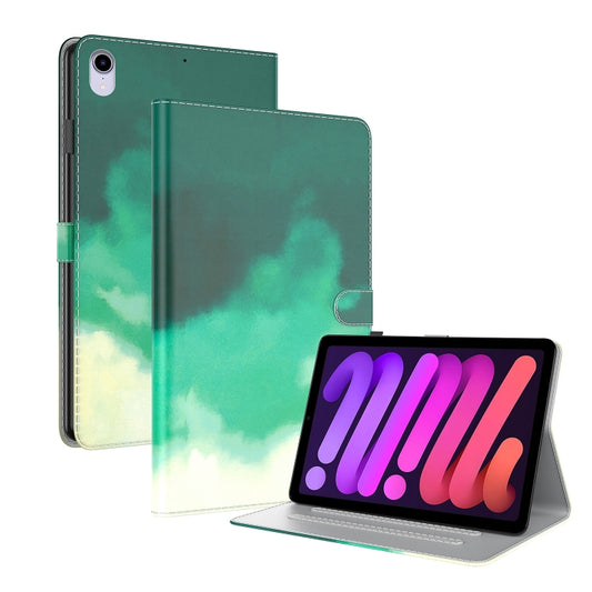 For iPad mini 2024 / mini 6 Watercolor Pattern Skin Feel Magnetic Horizontal Flip PU Leather Tablet Case with Holder & Card Slots & Photo Frame(Cyan Green) - iPad mini 6 Cases by buy2fix | Online Shopping UK | buy2fix