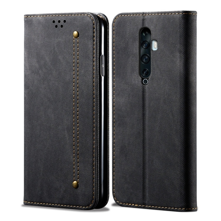 For OPPO Reno 2 Denim Texture Casual Style Horizontal Flip Leather Case with Holder & Card Slots & Wallet(Black) by buy2fix