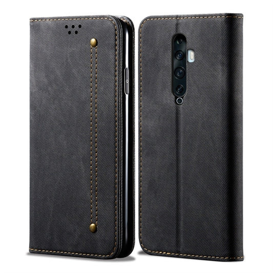 For OPPO Reno 2 Denim Texture Casual Style Horizontal Flip Leather Case with Holder & Card Slots & Wallet(Black) by buy2fix
