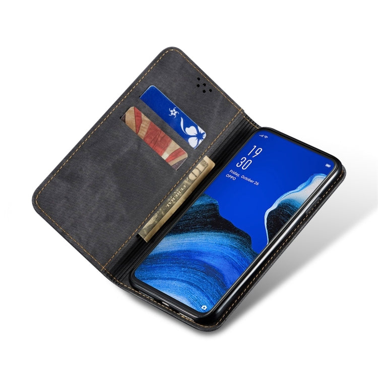 For OPPO Reno 2 Denim Texture Casual Style Horizontal Flip Leather Case with Holder & Card Slots & Wallet(Black) by buy2fix