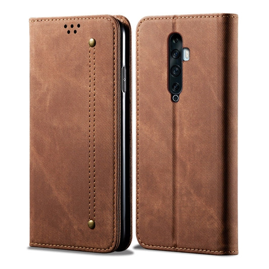 For OPPO Reno 2 Denim Texture Casual Style Horizontal Flip Leather Case with Holder & Card Slots & Wallet(Brown) by buy2fix