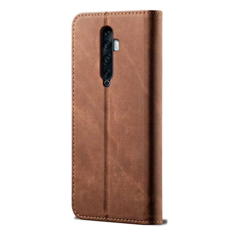 For OPPO Reno 2 Denim Texture Casual Style Horizontal Flip Leather Case with Holder & Card Slots & Wallet(Brown) by buy2fix