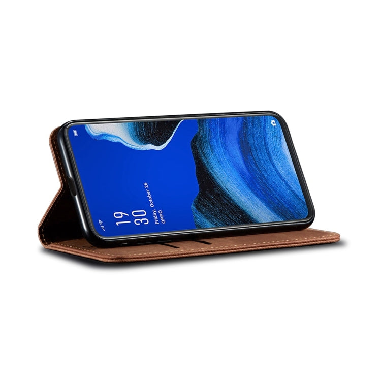 For OPPO Reno 2 Denim Texture Casual Style Horizontal Flip Leather Case with Holder & Card Slots & Wallet(Brown) by buy2fix
