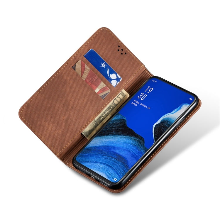 For OPPO Reno 2 Denim Texture Casual Style Horizontal Flip Leather Case with Holder & Card Slots & Wallet(Brown) by buy2fix