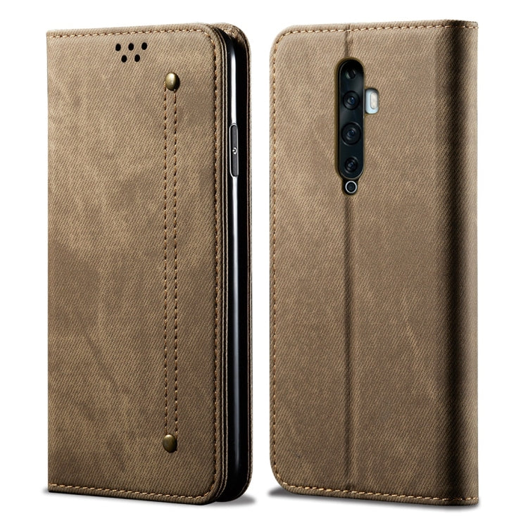 For OPPO Reno 2 Denim Texture Casual Style Horizontal Flip Leather Case with Holder & Card Slots & Wallet(Khaki) by buy2fix