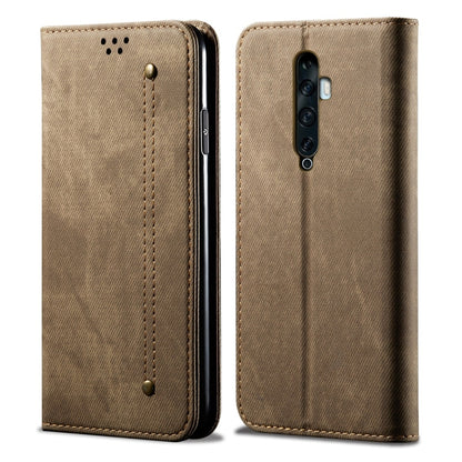 For OPPO Reno 2 Denim Texture Casual Style Horizontal Flip Leather Case with Holder & Card Slots & Wallet(Khaki) by buy2fix