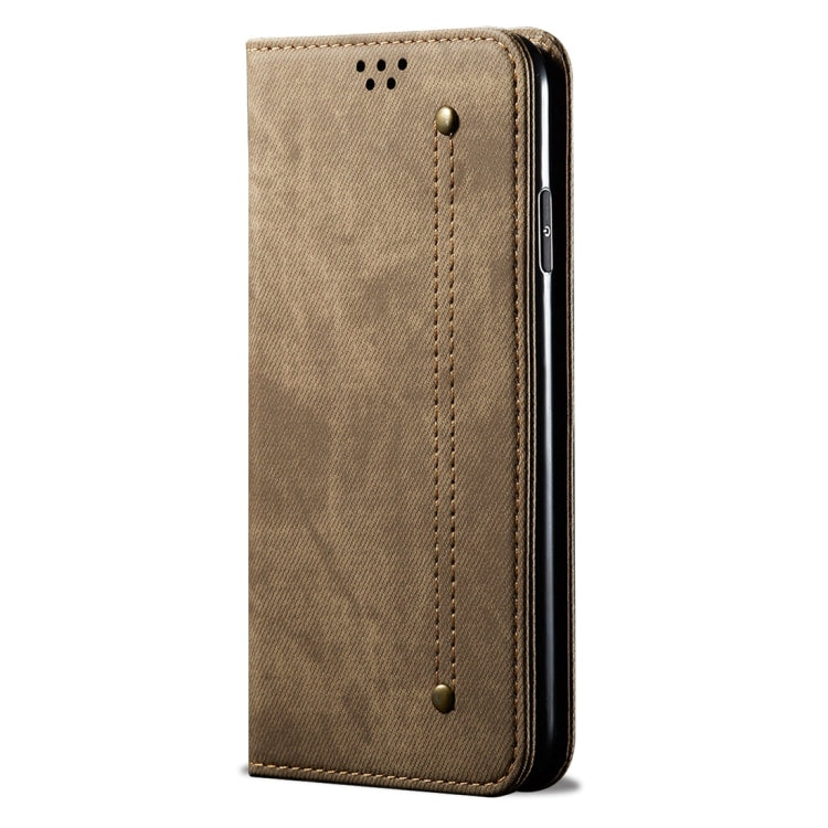 For OPPO Reno 2 Denim Texture Casual Style Horizontal Flip Leather Case with Holder & Card Slots & Wallet(Khaki) by buy2fix