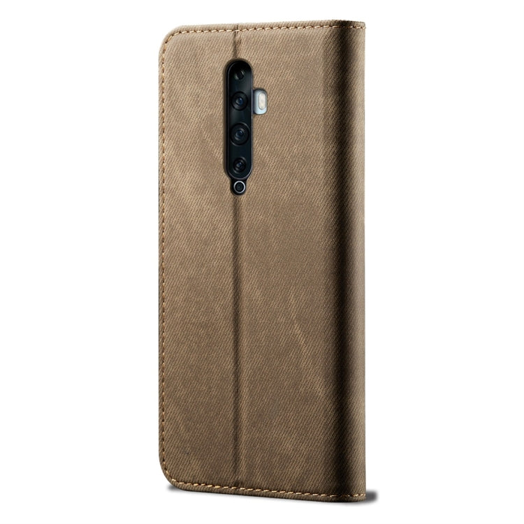 For OPPO Reno 2 Denim Texture Casual Style Horizontal Flip Leather Case with Holder & Card Slots & Wallet(Khaki) by buy2fix