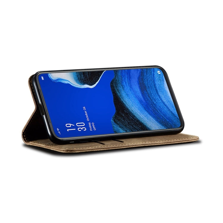 For OPPO Reno 2 Denim Texture Casual Style Horizontal Flip Leather Case with Holder & Card Slots & Wallet(Khaki) by buy2fix