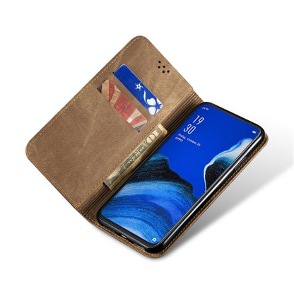 For OPPO Reno 2 Denim Texture Casual Style Horizontal Flip Leather Case with Holder & Card Slots & Wallet(Khaki) by buy2fix