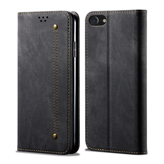 For iPhone SE 2022 / SE 2020 / 8 / 7 Denim Texture Casual Style Horizontal Flip Leather Case with Holder & Card Slots & Wallet(Black) by buy2fix