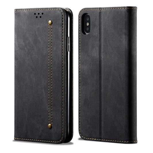 For iPhone X / XS Denim Texture Casual Style Horizontal Flip Leather Case with Holder & Card Slots & Wallet(Black) by buy2fix