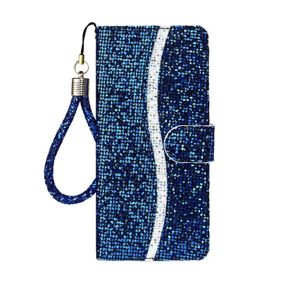 For Sony Xperia 10 III Glitter Powder Horizontal Flip Leather Case with Card Slots & Holder & Lanyard(Blue) by buy2fix