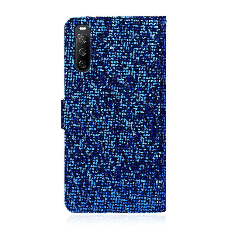 For Sony Xperia 10 III Glitter Powder Horizontal Flip Leather Case with Card Slots & Holder & Lanyard(Blue) by buy2fix