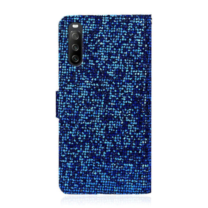 For Sony Xperia 10 III Glitter Powder Horizontal Flip Leather Case with Card Slots & Holder & Lanyard(Blue) by buy2fix