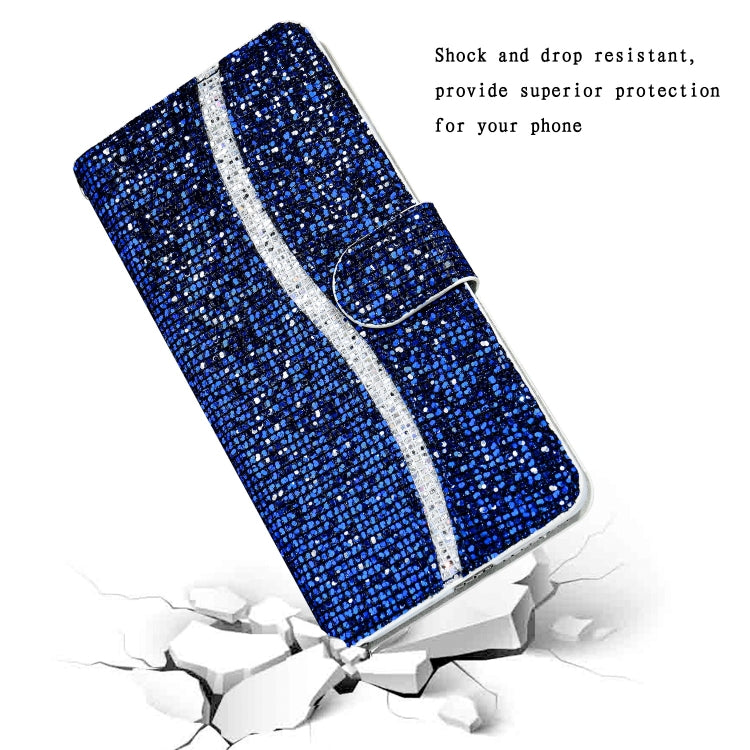 For Sony Xperia 10 III Glitter Powder Horizontal Flip Leather Case with Card Slots & Holder & Lanyard(Blue) by buy2fix